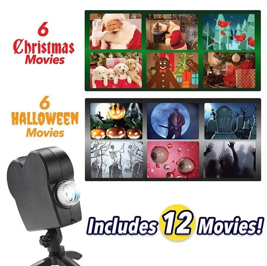 Christmas Halloween Window Projector Lamp Display Screen Outdoor Holiday Led Holographic Projection Lamp Cartoon Movie Home Deco