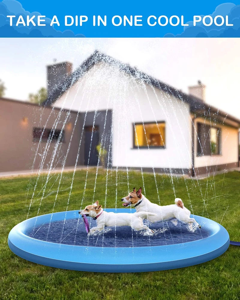 150/170cm Summer Pet Swimming Pool Inflatable Water Sprinkler Pad Play Cooling Mat Outdoor Interactive Fountain Toy for Dogs