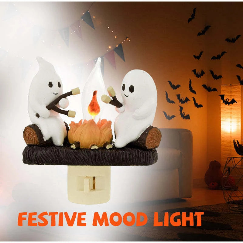 Cute Ghost Campfire Night Light Halloween Pumpkin Flickering Room Decorations Night Lights Dusk To Dawn Led Lamp Plug into Wall