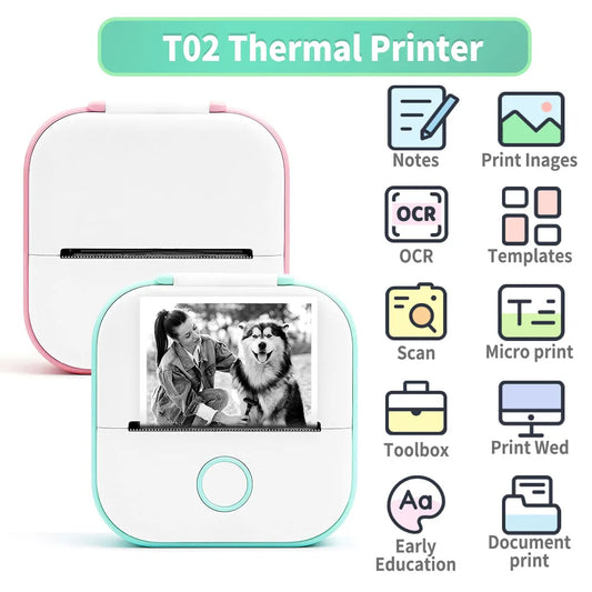 Mini Sticker Printer Phomemo T02 Thermal Portable Inkless Pocket Phone Printer Compatible with Android iOS Instantly Print Fun