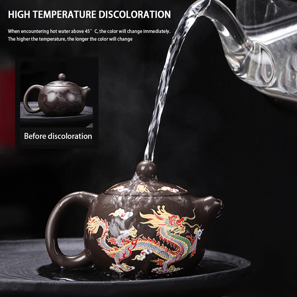 KungFu Tea Pot Hand-made Dragons Phoenixs Color-changing Purple Clay Teapot Easy Cleaning Gongfu Teapot Gift for Tea Lover