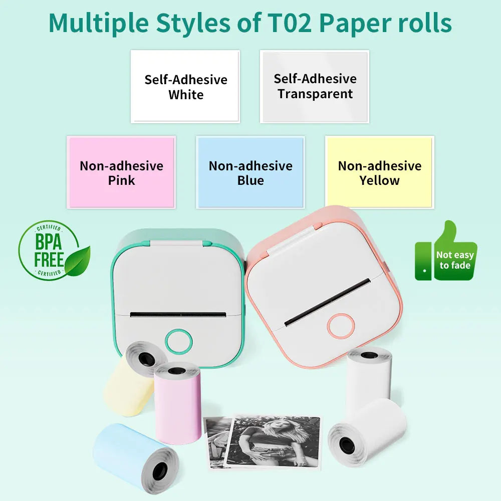 Mini Sticker Printer Phomemo T02 Thermal Portable Inkless Pocket Phone Printer Compatible with Android iOS Instantly Print Fun