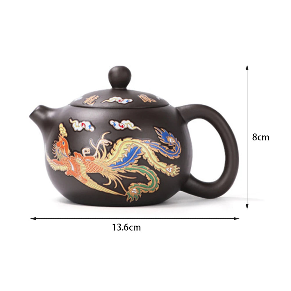 KungFu Tea Pot Hand-made Dragons Phoenixs Color-changing Purple Clay Teapot Easy Cleaning Gongfu Teapot Gift for Tea Lover