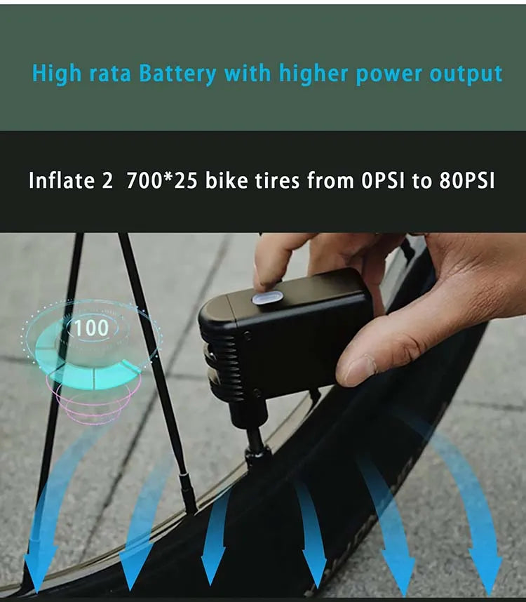 Mini Bike Pump 100PSI Portable Pocket Electric Air Pump Rechargeable Compressory Tire Inflator For Motorcycle Riding Bike Pump