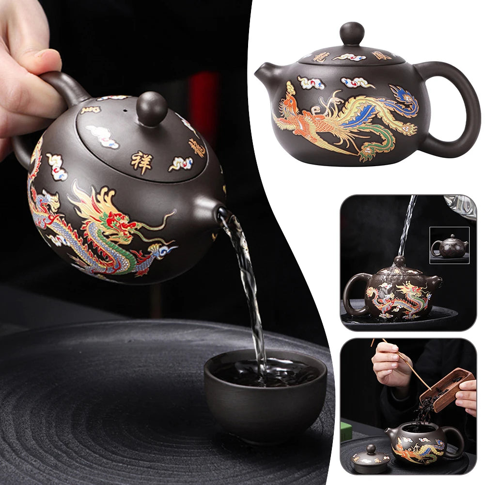 KungFu Tea Pot Hand-made Dragons Phoenixs Color-changing Purple Clay Teapot Easy Cleaning Gongfu Teapot Gift for Tea Lover