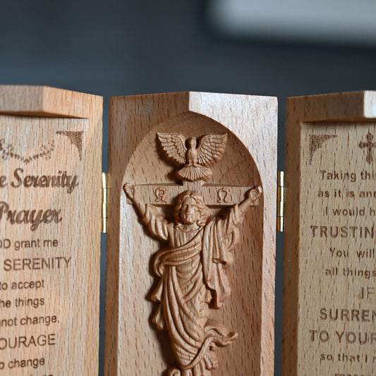 Openable Wooden Cylinder Sculpture of Jesus Christ